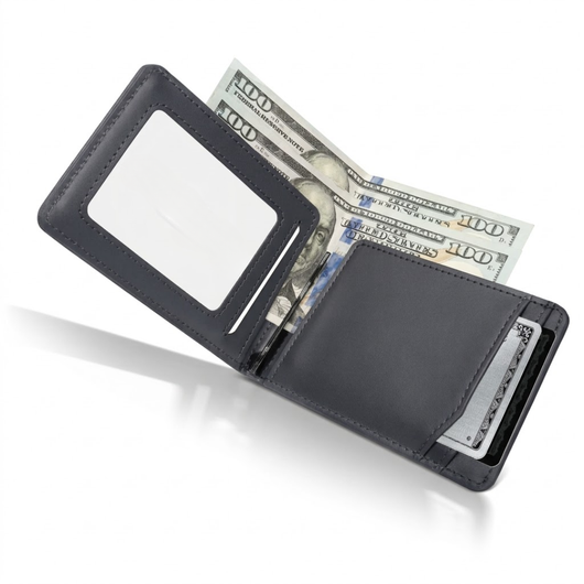 Italian Men’s Original Leather Moeny Clip Wallet (Midnight Slate)