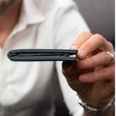 Italian Men’s Original Leather Moeny Clip Wallet (Midnight Slate)