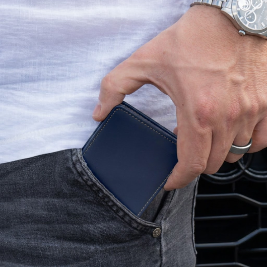 Italian Men’s Original Leather Moeny Clip Wallet (Deep Navy)