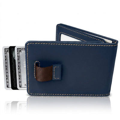 Italian Men’s Original Leather Moeny Clip Wallet (Deep Navy)