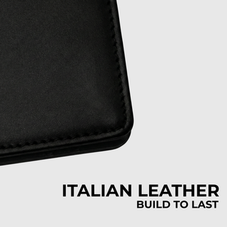 Italian Men’s Original Leather Moeny Clip Wallet (Carbon Noir)