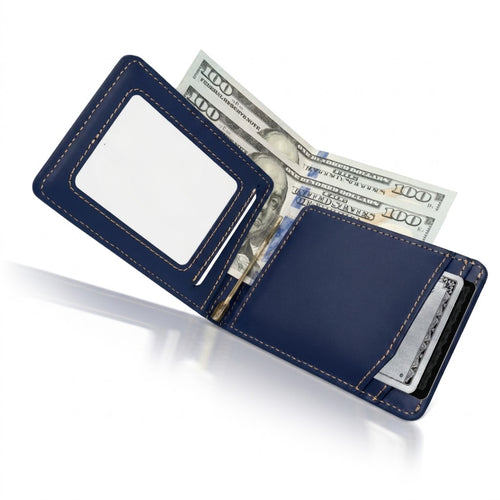 Italian Men’s Original Leather Moeny Clip Wallet (Deep Navy)