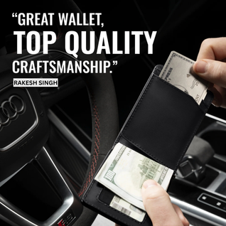 Italian Men’s Original Leather Moeny Clip Wallet (Carbon Noir)