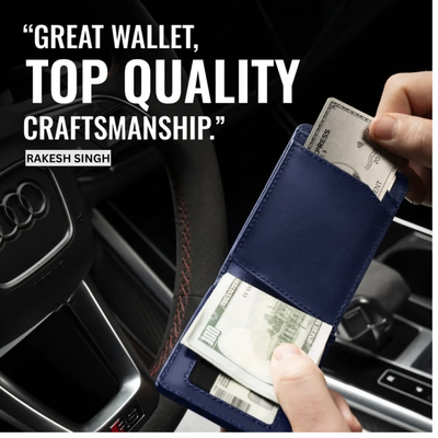 Italian Men’s Original Leather Moeny Clip Wallet (Deep Navy)