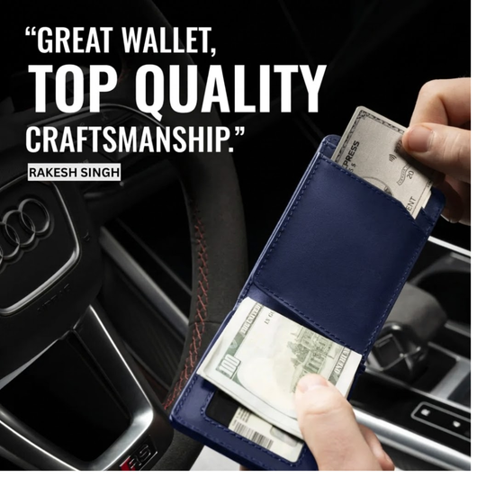 Italian Men’s Original Leather Moeny Clip Wallet (Deep Navy)